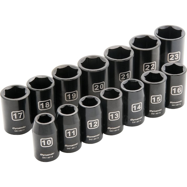 Tools 1/2"Dr 14Pcs 6 Point, Std Impact, Metric Socket Set, 10mm - 23mm